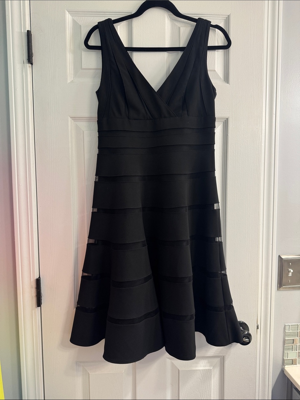 White House Black Market Black V-Neck Tiered Midi Dress